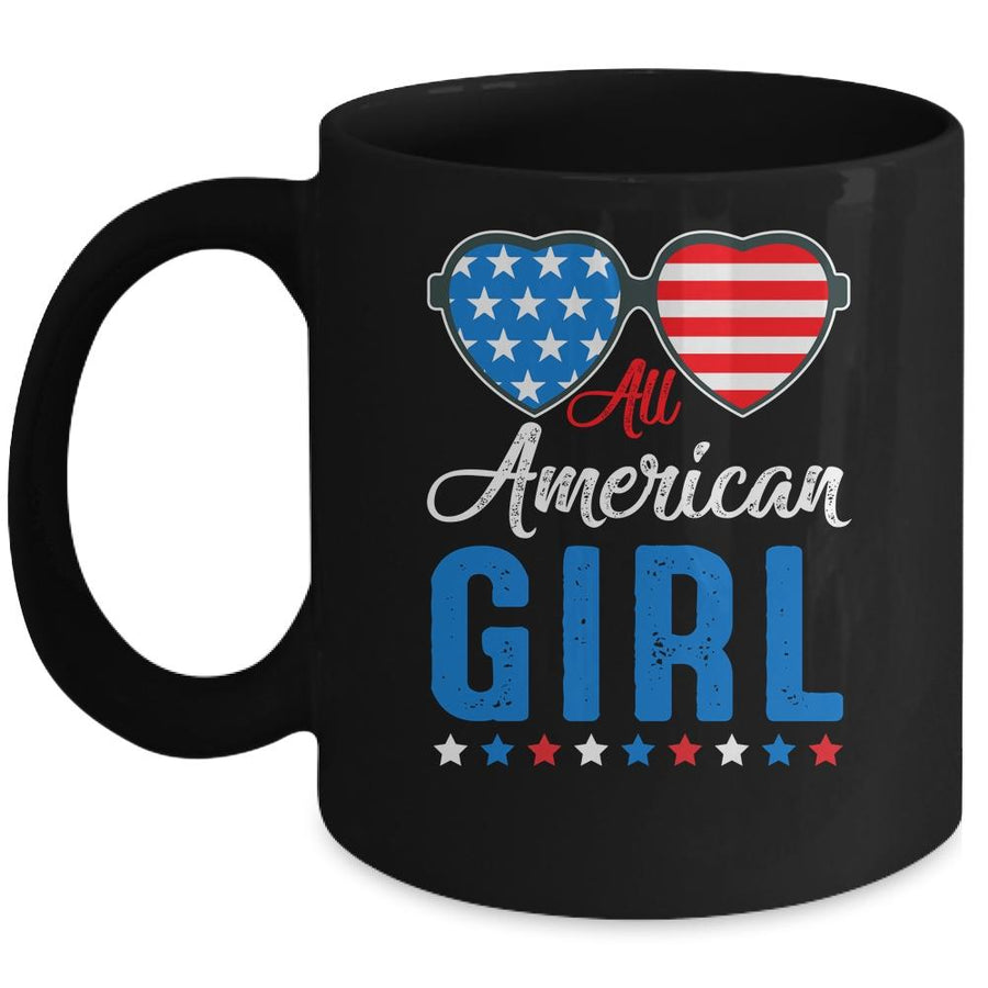 All American Girl 4th Of July Girls Kids Teens Sunglasses Mug-Coffee Mug-Mug-Black