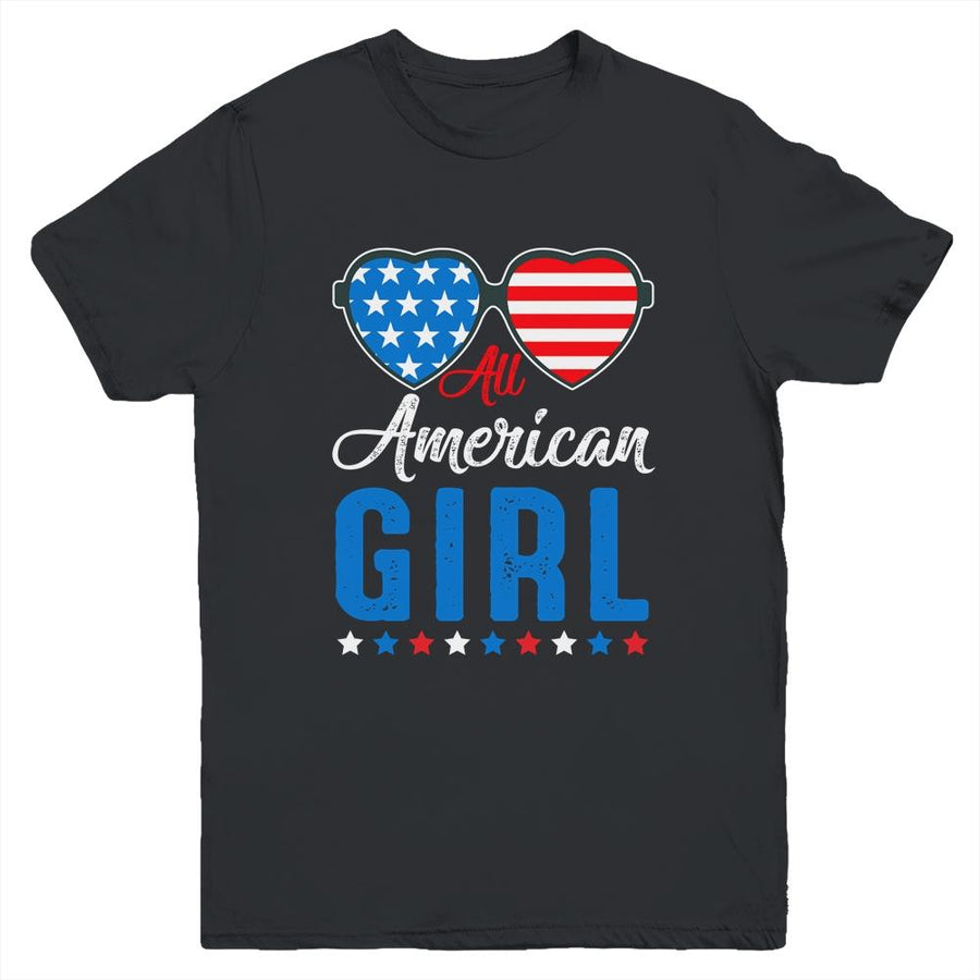 All American Girl 4th Of July Girls Kids Teens Sunglasses Youth-Youth Shirt-Youth T-Shirt-Black