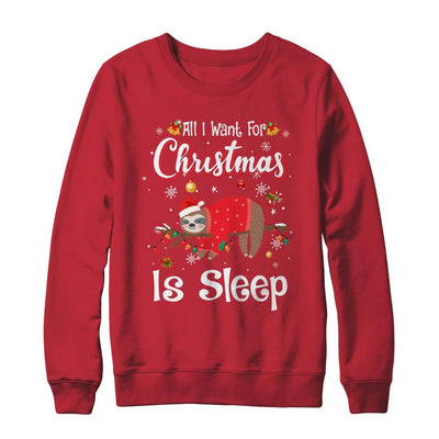 All I Want For Christmas Is Sleep Sloth Lazy Funny-T-Shirt & Sweatshirt-Crewneck Sweatshirt-Red