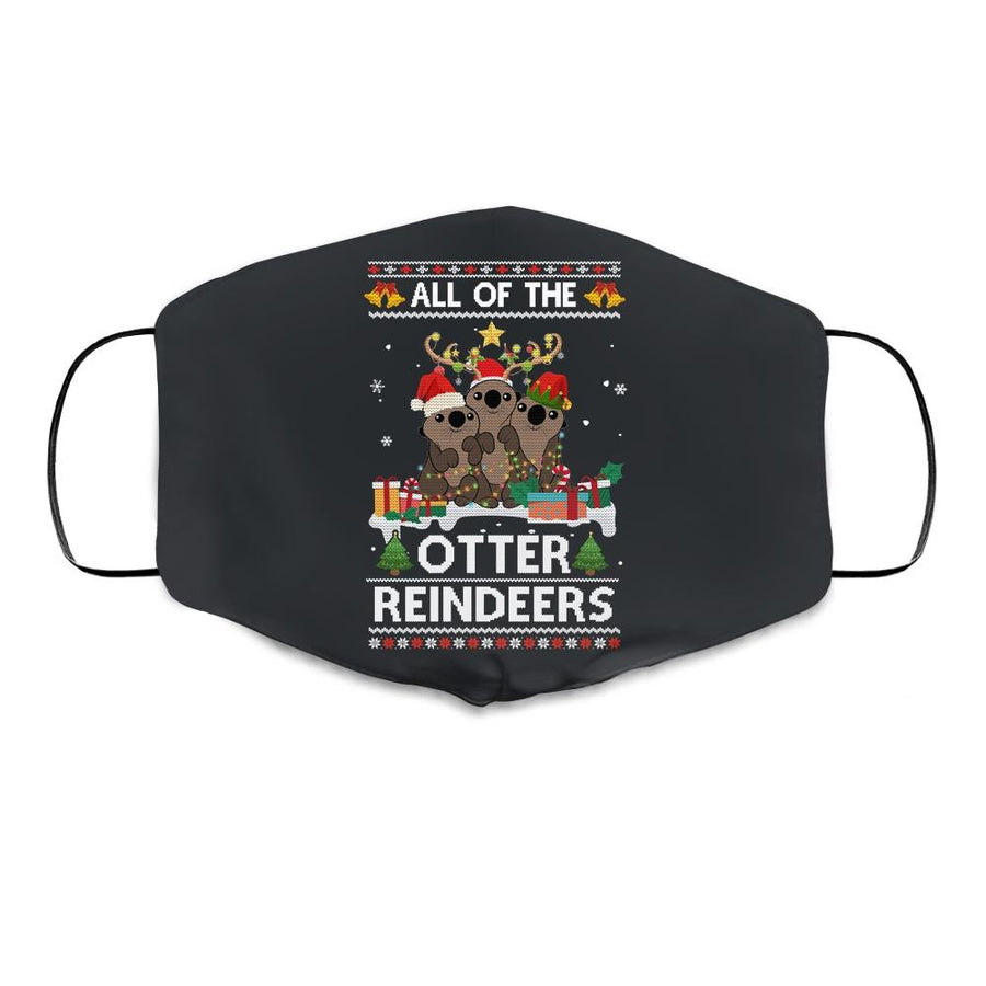 All Of The Otter Reindeer Ugly Christmas Sweater Gift Cloth Face Mask-Cloth Face Mask-Cloth Face Mask-Black