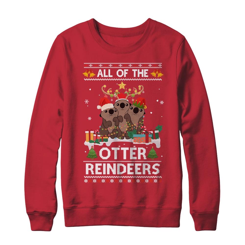 All Of The Otter Reindeer Ugly Christmas Sweater Gift-T-Shirt & Sweatshirt-Crewneck Sweatshirt-Red