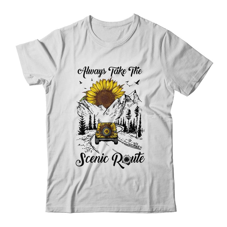 Always Take The Scenic Route Sunflower Camping Travel-T-Shirt & Tank Top-Classic T-Shirt-White