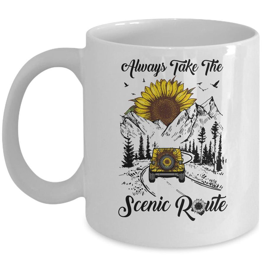 Always Take The Scenic Route Sunflower Camping Travel Mug-Coffee Mug-Mug-White