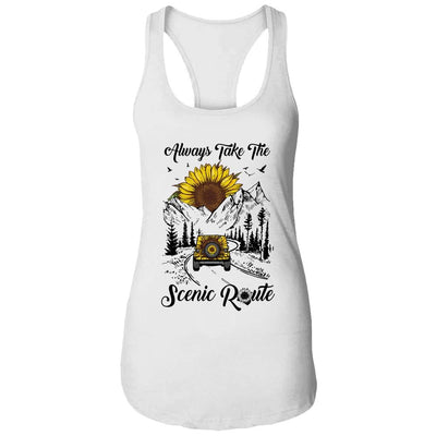 Always Take The Scenic Route Sunflower Camping Travel-T-Shirt & Tank Top-Women's Ideal Racerback Tank-White