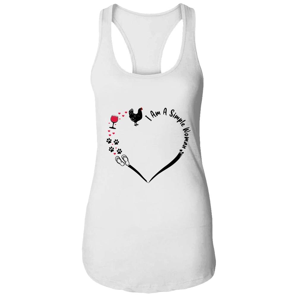 Am A Simple Woman Chicken Wine Dogs Cats Flip Flop-T-Shirt & Tank Top-Women's Ideal Racerback Tank-White