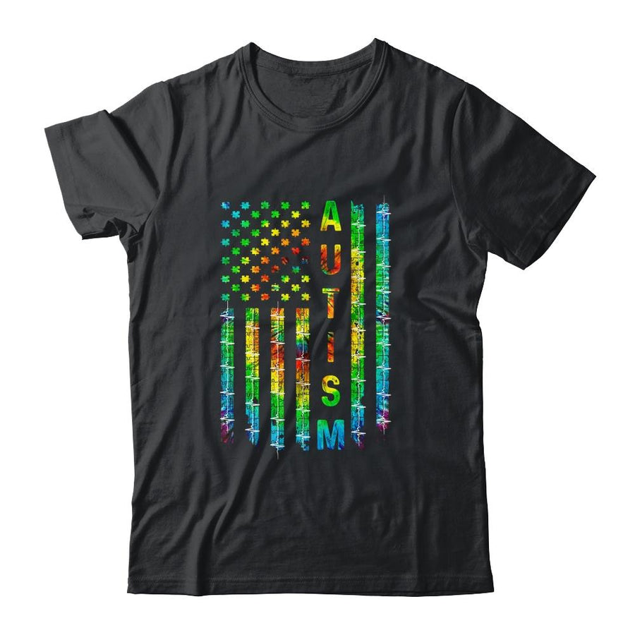American Flag Autism Awareness Teacher Mom Support-T-Shirt & Hoodie-Classic T-Shirt-Black
