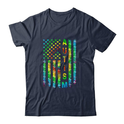 American Flag Autism Awareness Teacher Mom Support-T-Shirt & Hoodie-Classic T-Shirt-Navy