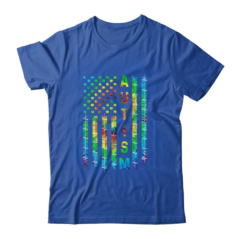 American Flag Autism Awareness Teacher Mom Support-T-Shirt & Hoodie-Classic T-Shirt-Royal