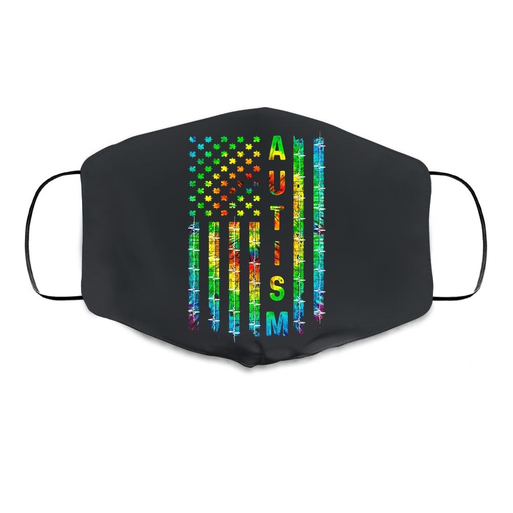 American Flag Autism Awareness Teacher Mom Support Cloth Face Mask-Cloth Face Mask-Cloth Face Mask-Black