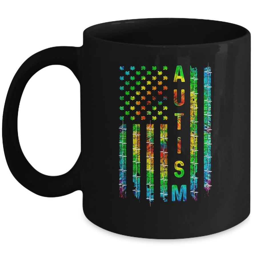 American Flag Autism Awareness Teacher Mom Support Mug-Coffee Mug-Mug-Black