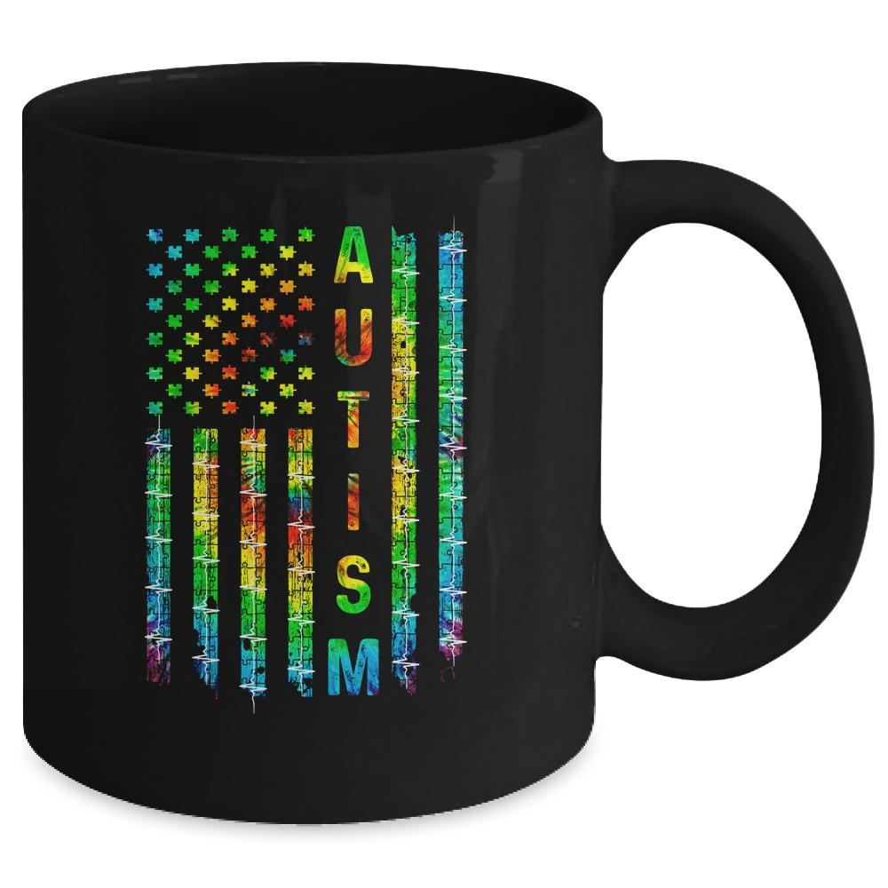 American Flag Autism Awareness Teacher Mom Support Mug-Coffee Mug-