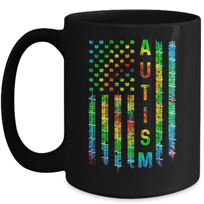 American Flag Autism Awareness Teacher Mom Support Mug-Coffee Mug-Mug-Black