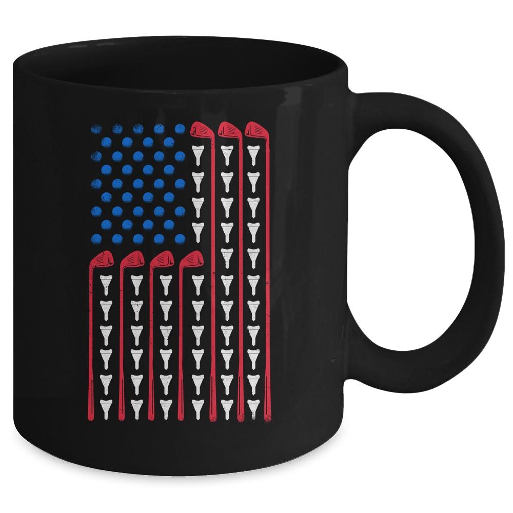 American Flag Golf Funny Golf Club Sports Gift Mug-Coffee Mug-Mug-Black