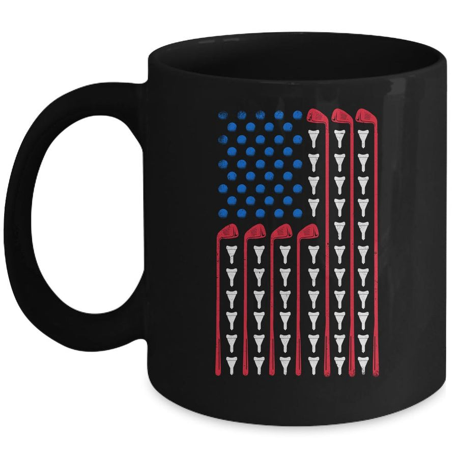 American Flag Golf Funny Golf Club Sports Gift Mug-Coffee Mug-Mug-Black