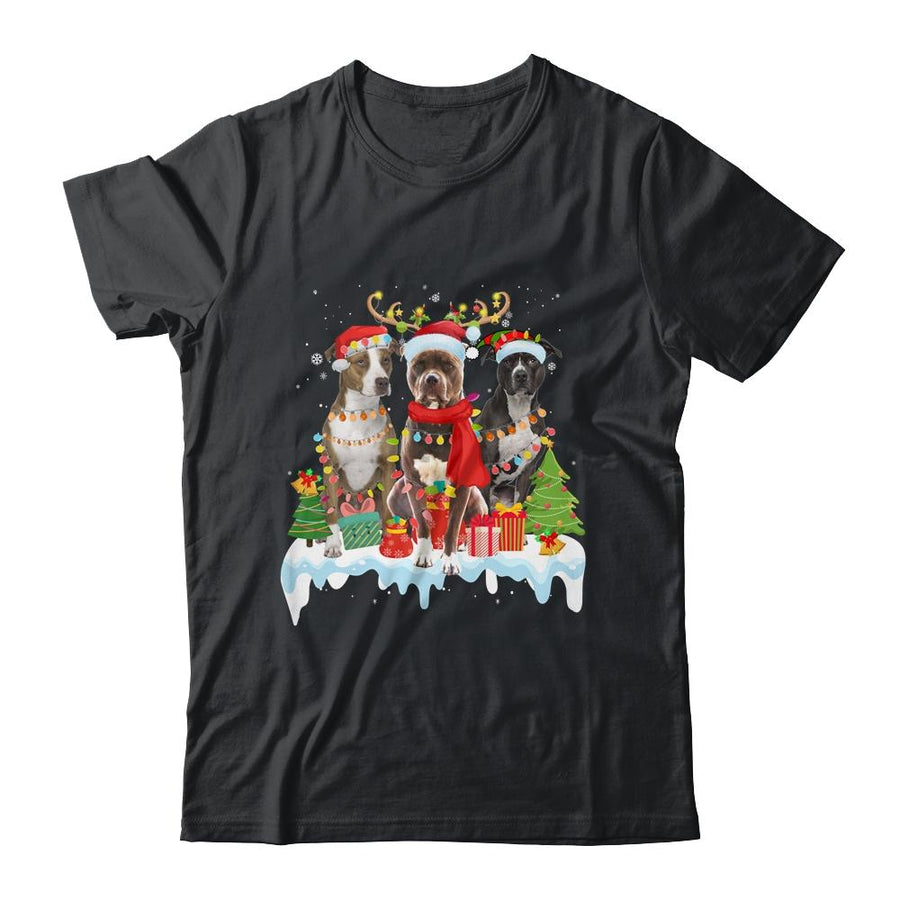 American Pitbull Terrier Christmas Lights Santa Elf Reindeer-T-Shirt & Sweatshirt-Classic T-Shirt-Black