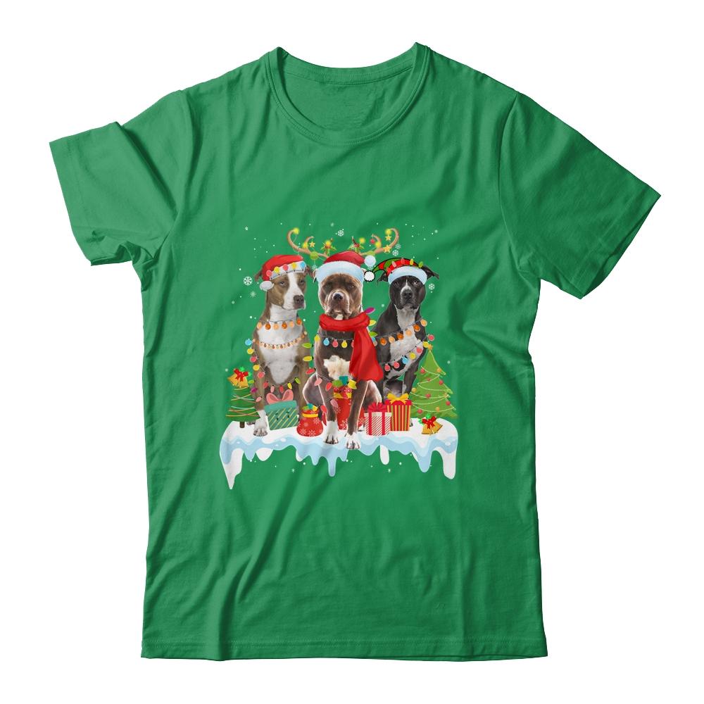American Pitbull Terrier Christmas Lights Santa Elf Reindeer-T-Shirt & Sweatshirt-Classic T-Shirt-Irish Green