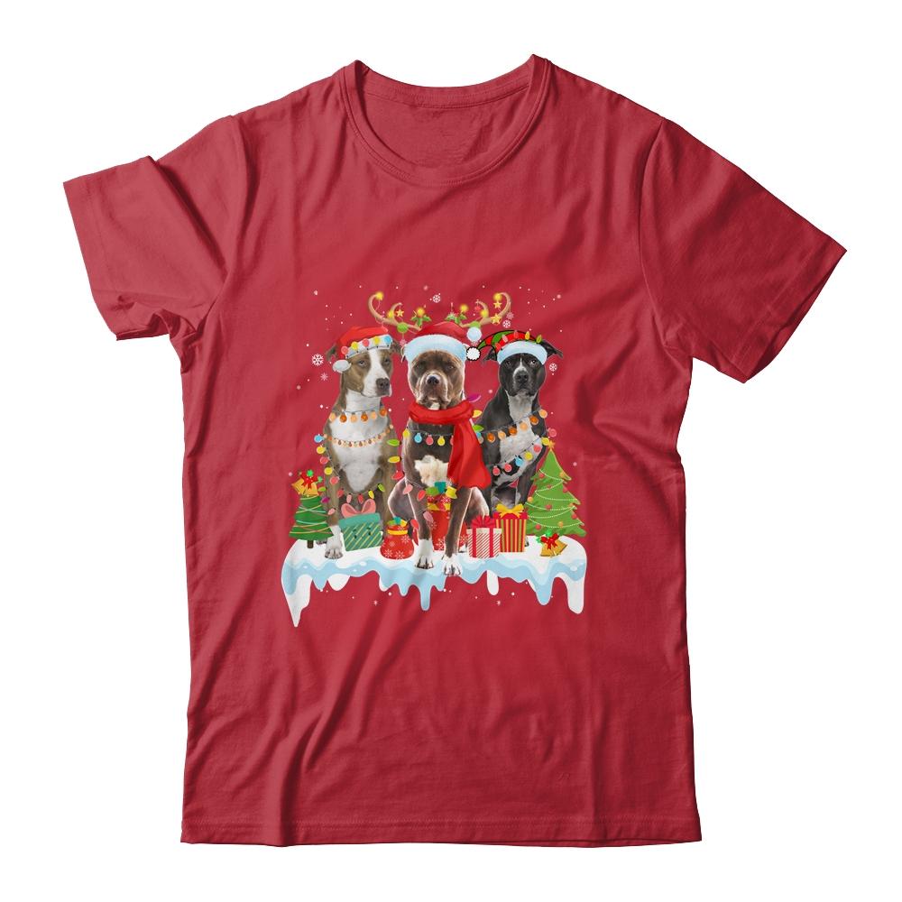 American Pitbull Terrier Christmas Lights Santa Elf Reindeer-T-Shirt & Sweatshirt-Classic T-Shirt-Red