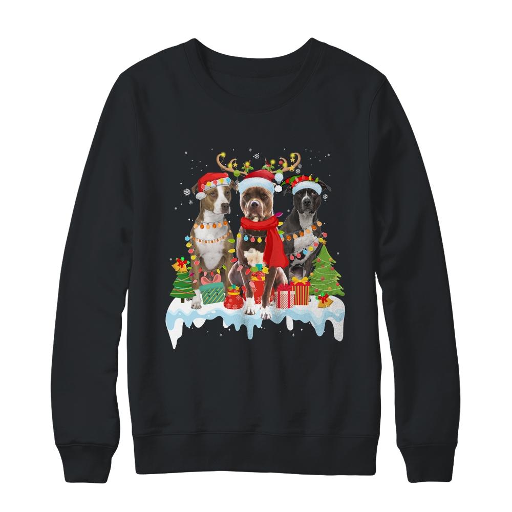 American Pitbull Terrier Christmas Lights Santa Elf Reindeer-T-Shirt & Sweatshirt-Crewneck Sweatshirt-Black