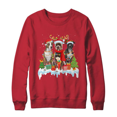 American Pitbull Terrier Christmas Lights Santa Elf Reindeer-T-Shirt & Sweatshirt-Crewneck Sweatshirt-Red