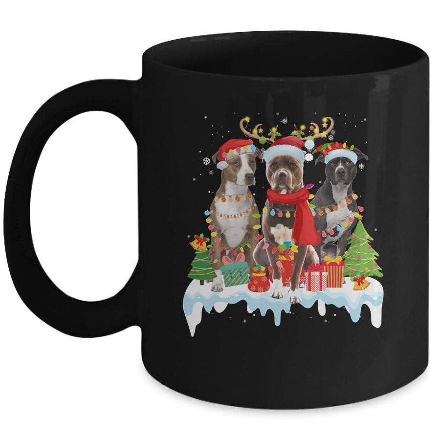 American Pitbull Terrier Christmas Lights Santa Elf Reindeer Mug-Coffee Mug-Mug-Black