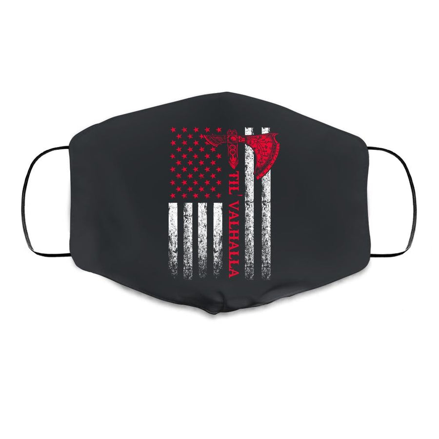 American Viking Flag Til Valhalla Cloth Face Mask-Cloth Face Mask-Cloth Face Mask-Black
