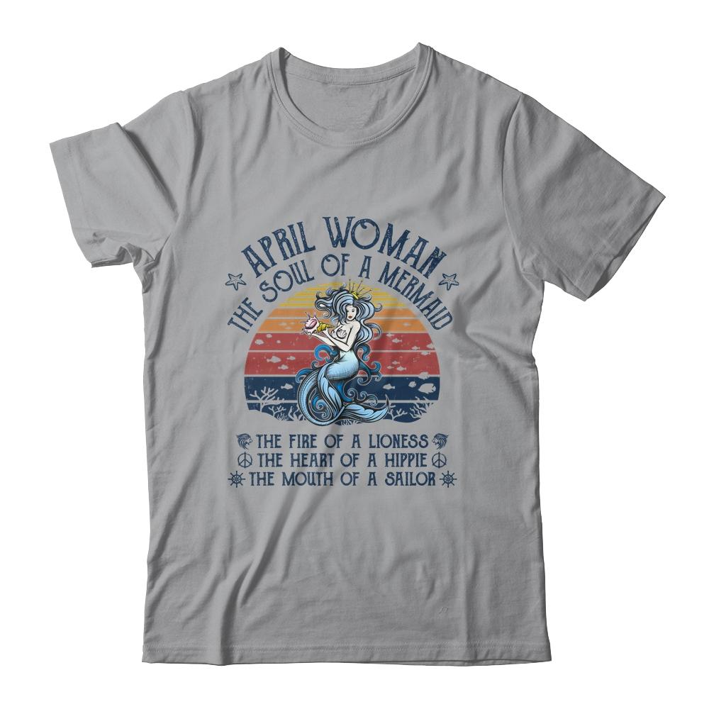 April Woman The Soul Of A Mermaid Vintage Birthday Gift-T-Shirt & Tank Top-Classic T-Shirt-Sport Grey