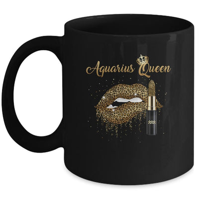 Aquarius Queen Girl Leopard Birthday Lips Lipstick Sexy Lip Mug-Coffee Mug-Mug-Black