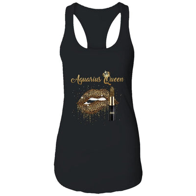 Aquarius Queen Girl Leopard Birthday Lips Lipstick Women-T-Shirt & Tank Top-Women's Ideal Racerback Tank-Black