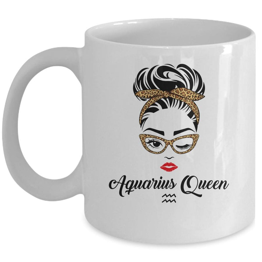 Aquarius Queen Woman Leopard Lips Eyes Lady Birthday Gifts Mug-Coffee Mug-Mug-White