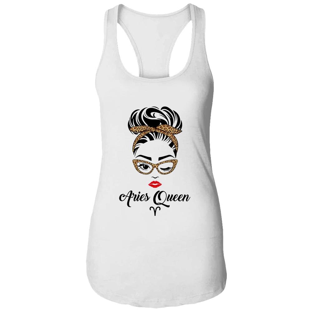 Aries Queen Woman Leopard Lips Eyes Lady Birthday Gifts-T-Shirt & Tank Top-Women's Ideal Racerback Tank-White