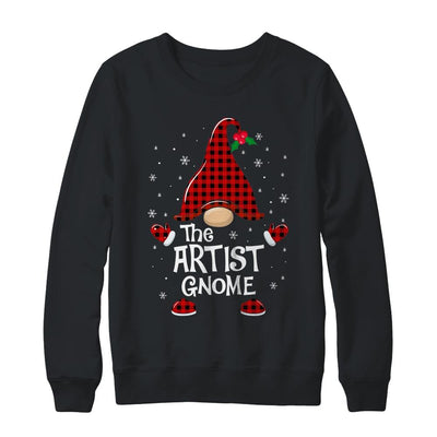 Artist Gnome Buffalo Plaid Matching Christmas Pajama Gift-T-Shirt & Sweatshirt-Crewneck Sweatshirt-Black