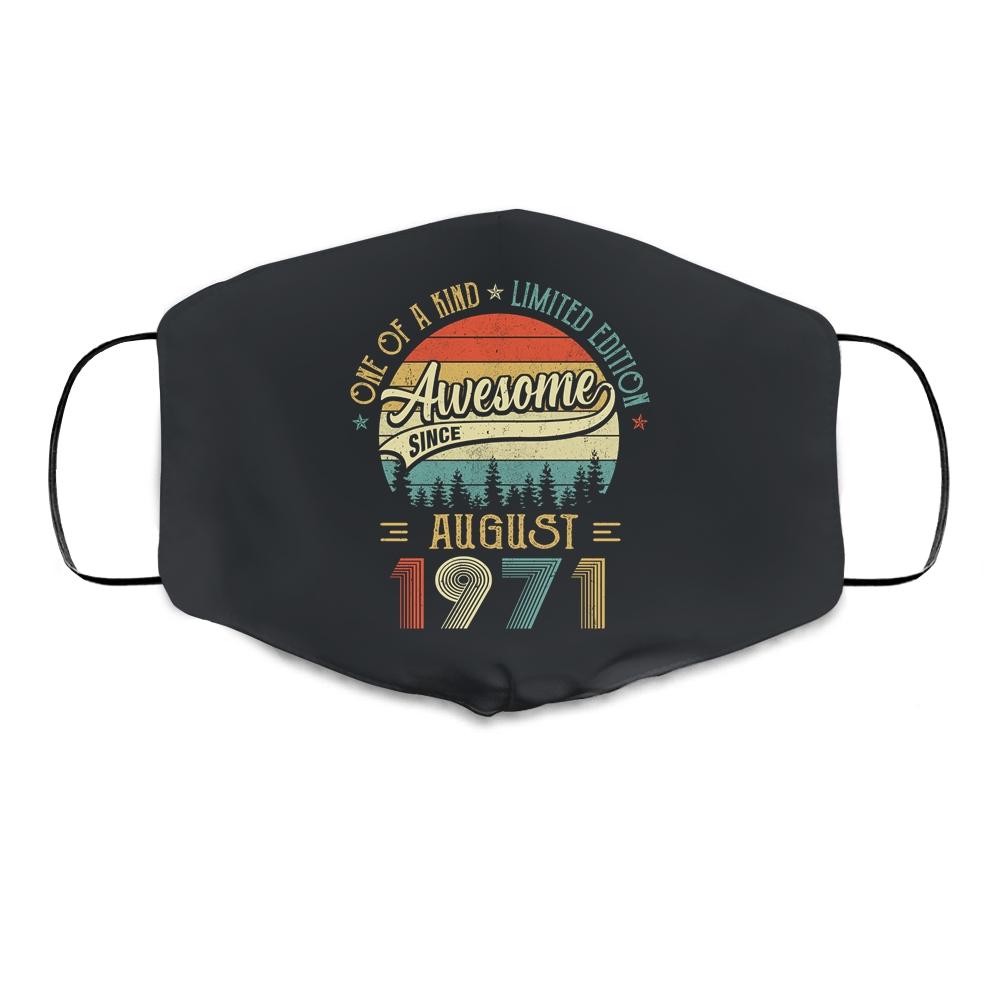 August 1971 Vintage 50 Years Old Retro 50th Birthday Gift Cloth Face Mask-Cloth Face Mask-Cloth Face Mask-Black