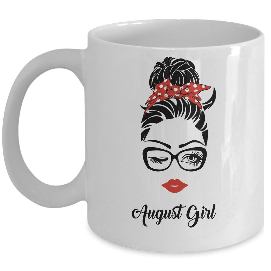 August Girl Woman Face Wink Eyes Lady Face Birthday Gift Mug-Coffee Mug-Mug-White