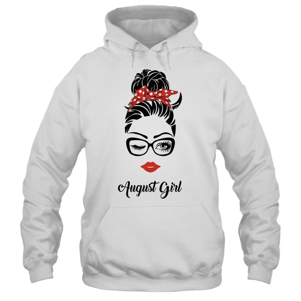 August Girl Woman Face Wink Eyes Lady Face Birthday Gift-T-Shirt & Tank Top-Pullover Hoodie-White