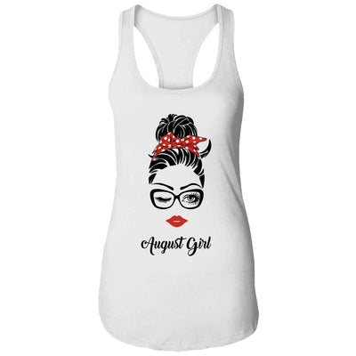 August Girl Woman Face Wink Eyes Lady Face Birthday Gift-T-Shirt & Tank Top-Women's Ideal Racerback Tank-White