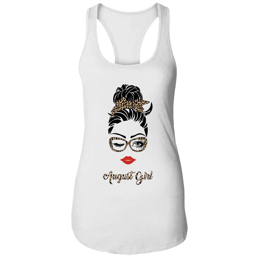 August Girl Woman Lips Eyes Lady Leopard Birthday Gift-T-Shirt & Tank Top-Women's Ideal Racerback Tank-White