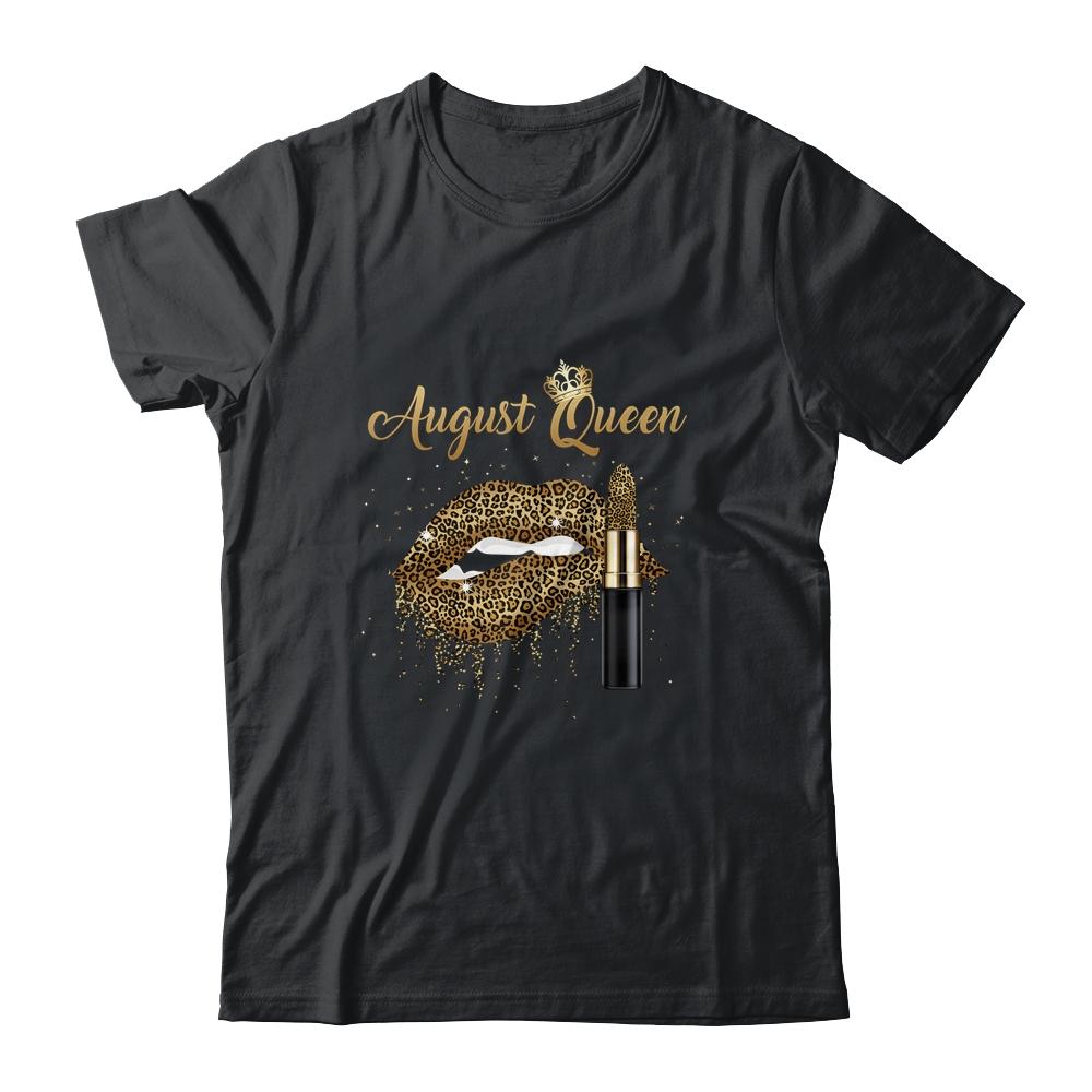 August Queen Girl Leopard Birthday Lips Lipstick Women-T-Shirt & Tank Top-Classic T-Shirt-Black