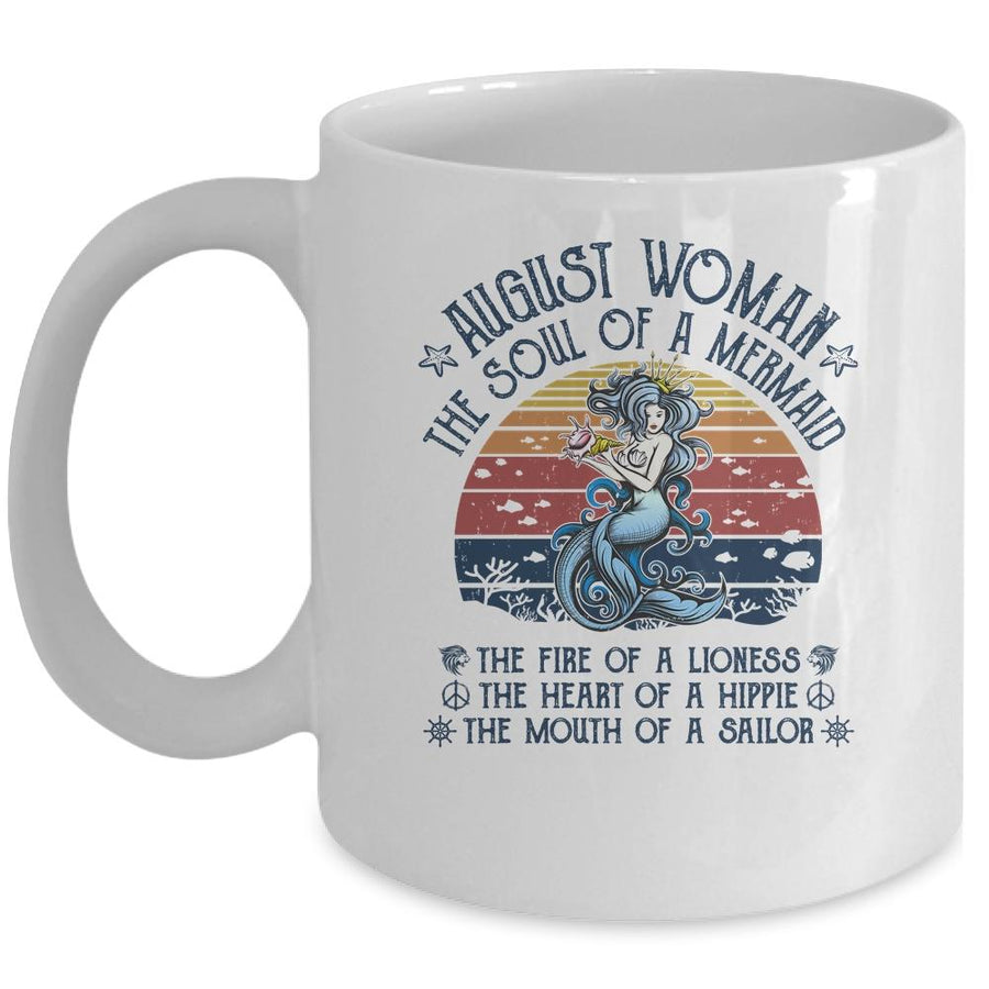 August Woman The Soul Of A Mermaid Vintage Birthday Gift Mug-Coffee Mug-Mug-White