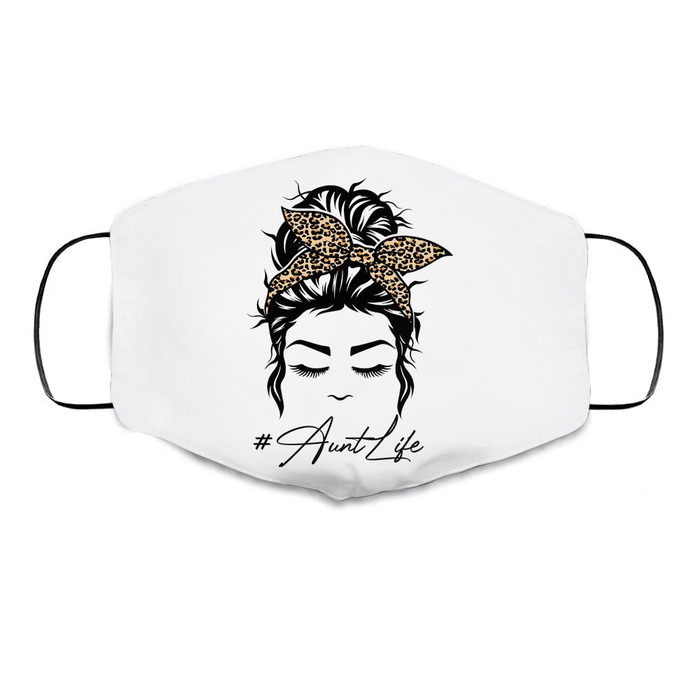 Aunt Life Messy Bun Hair Bandana Leopard Print Cloth Face Mask