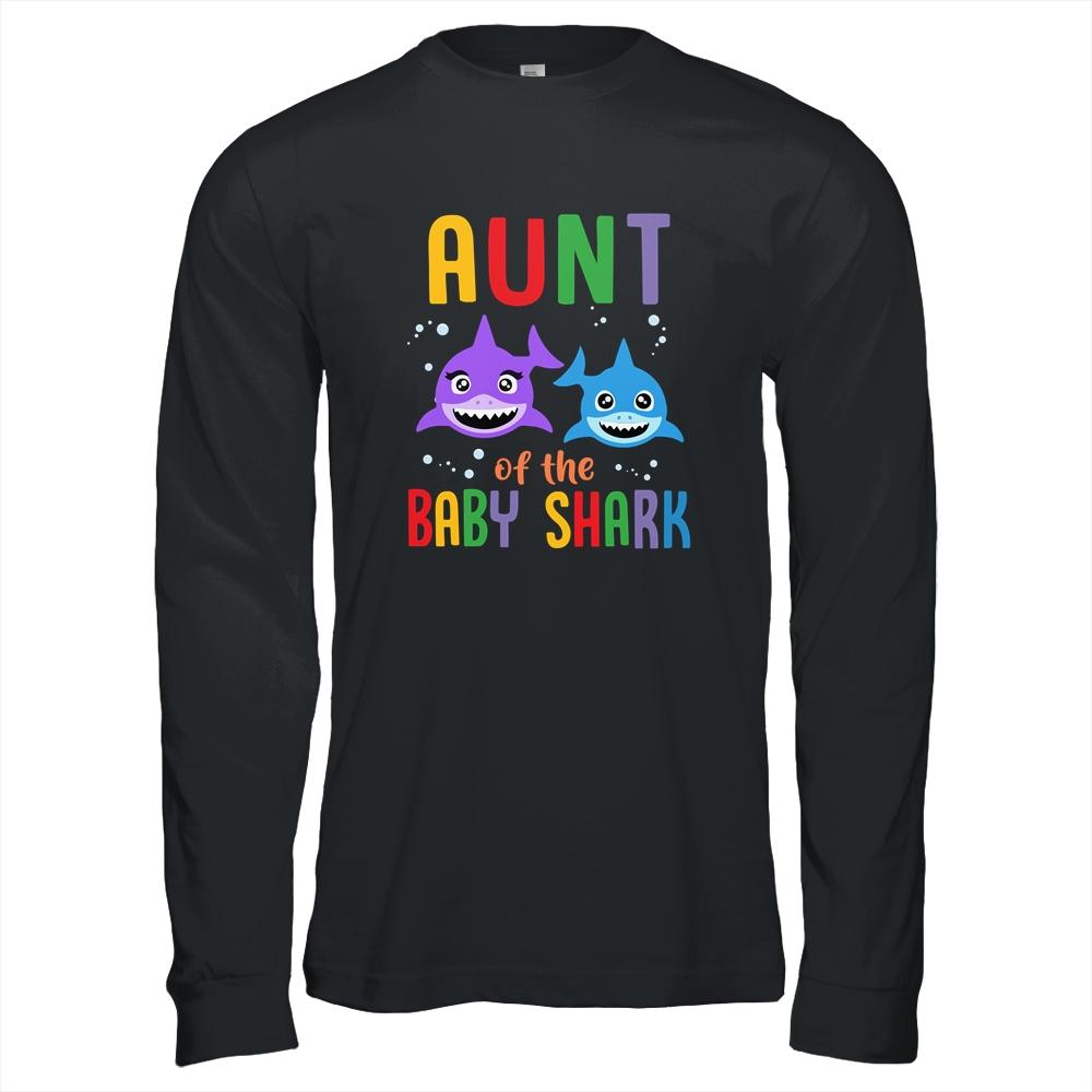 Aunt Of The Baby Shark Birthday Aunt Shark-T-Shirt & Hoodie-Long Sleeve T-Shirt-Black