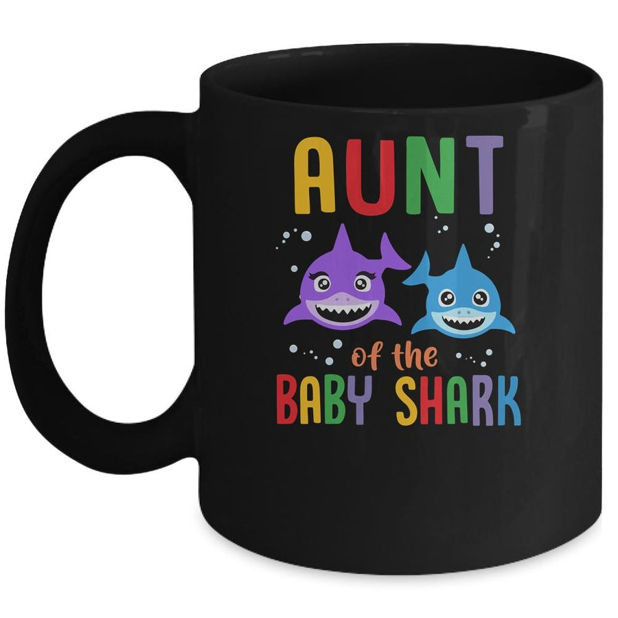 Aunt Of The Baby Shark Birthday Aunt Shark Mug-Coffee Mug-Mug-Black