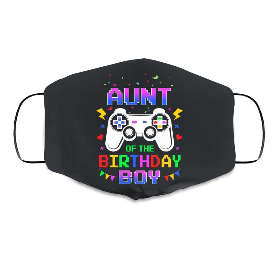 Aunt Of The Birthday Boy Video Gamer Cloth Face Mask-Cloth Face Mask-Cloth Face Mask-Black