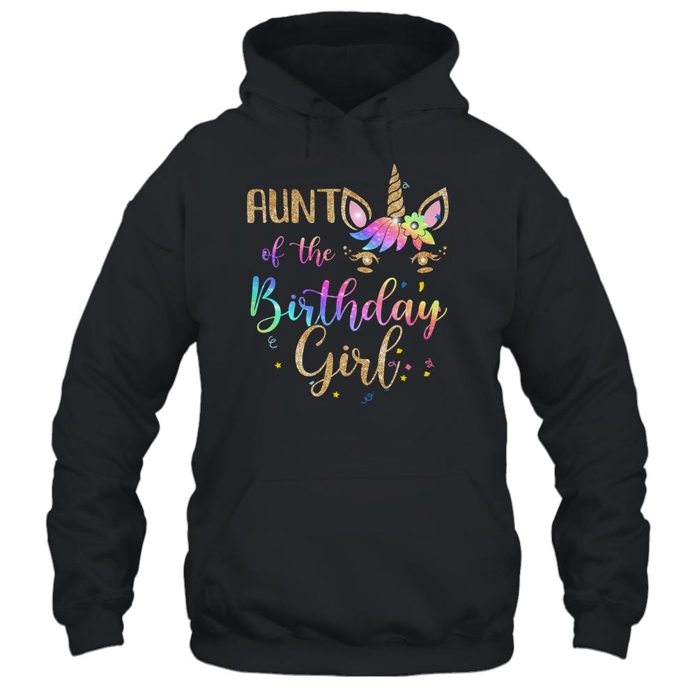 Aunt Of The Birthday Girl Niece Unicorn Birthday Gift-T-Shirt & Hoodie-Pullover Hoodie-Black