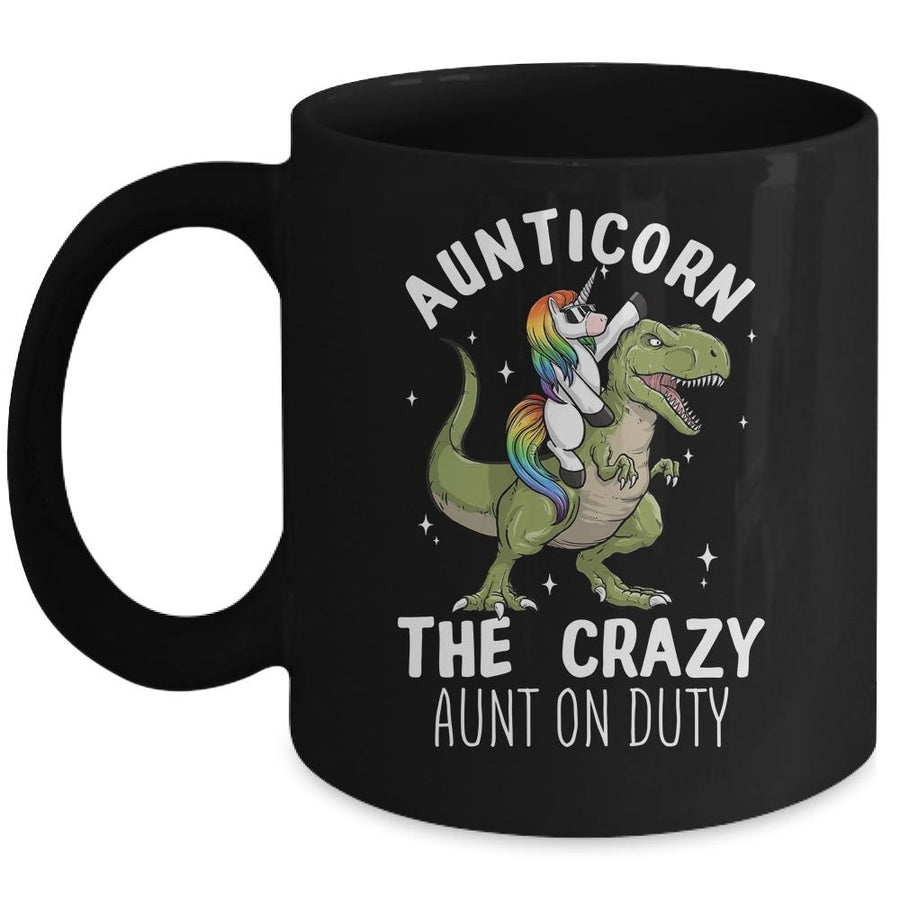 Aunticorn Crazy Aunt Auntie Aunt T-Rex Unicorn Mug-Coffee Mug-Mug-Black