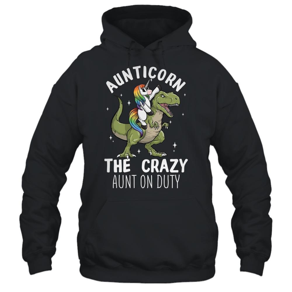 Aunticorn Crazy Aunt Auntie Aunt T-Rex Unicorn-T-Shirt & Tank Top-Pullover Hoodie-Black