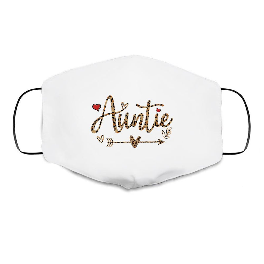Auntie Leopard Aunt New Auntie First Time Gifts Cloth Face Mask-Cloth Face Mask-Cloth Face Mask-White