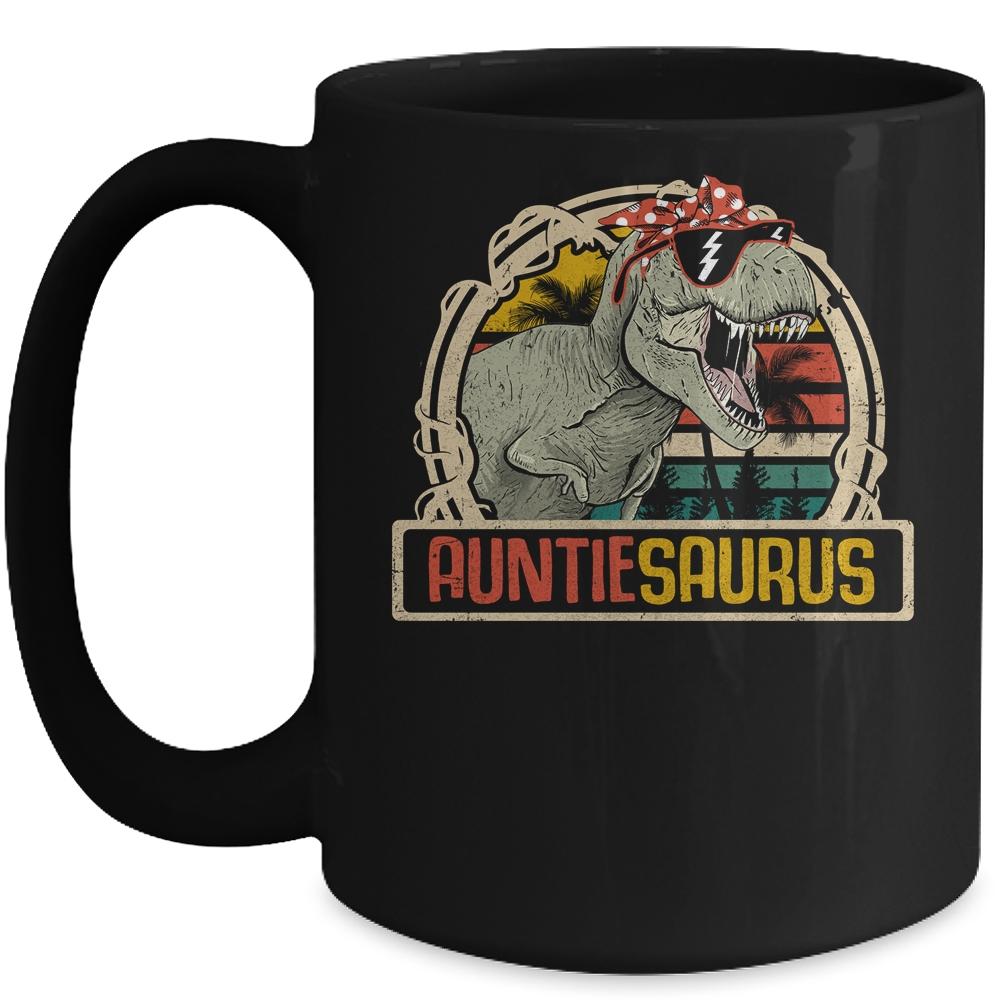 Auntiesaurus T Rex Dinosaur Auntie Saurus Family Matching Mug-Coffee Mug-Mug-Black