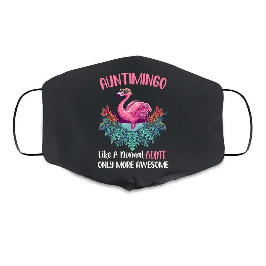 Auntimingo Like An Aunt Only Awesome Floral Flamingo Gift Cloth Face Mask-Cloth Face Mask-Cloth Face Mask-Black