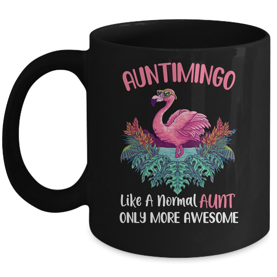 Auntimingo Like An Aunt Only Awesome Floral Flamingo Gift Mug-Coffee Mug-Mug-Black