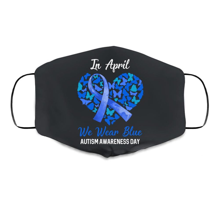 Autism Awareness Day We Wear Blue In April Autism Warriors Cloth Face Mask-Cloth Face Mask-Cloth Face Mask-Black